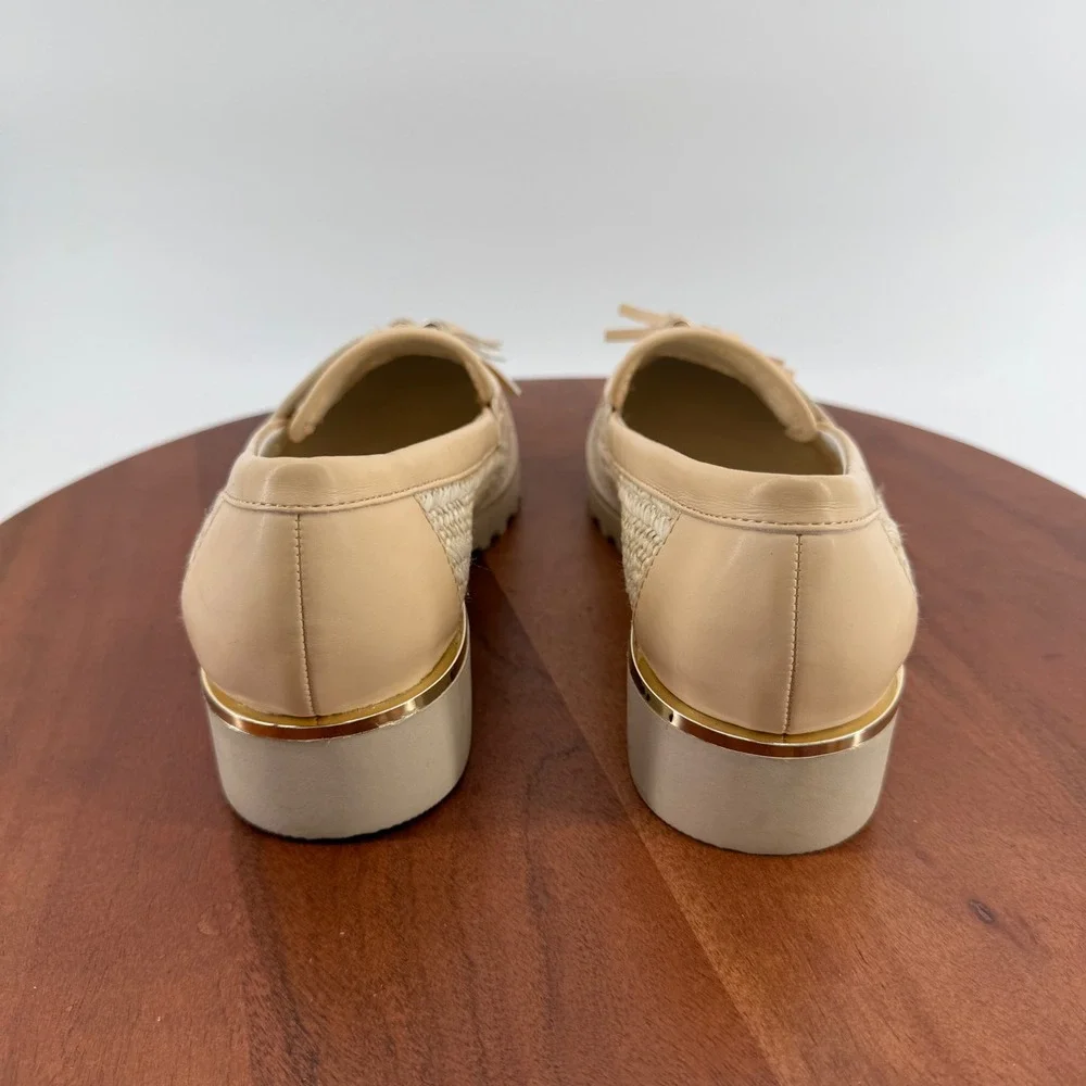 Franco Sarto Carney3 Beige Woven Raffia Tassel Lug Sole Loafers Womens 8M EUR 38